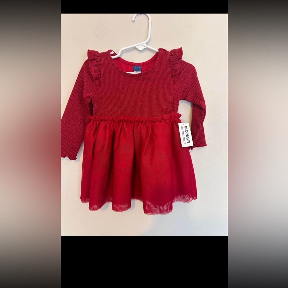 Red Long Sleeve 12-18 month holiday Dress with Ruffles